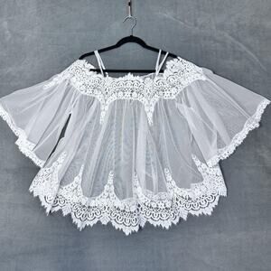 Victoria's Secret Lace Capelet Womens Medium Off Shoulder Sheer Top Blouse